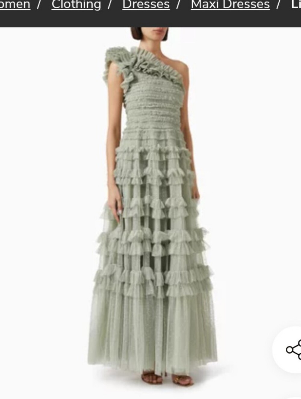 NWT Needle & Thread  Lisette Ruffle One Shoulder Maxi Dress Size US 8, UK 12